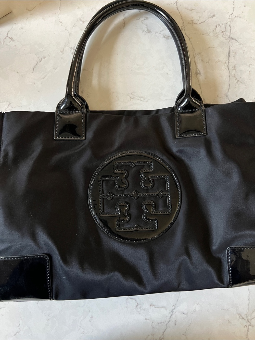 Tory Burch Black Nylon Tote with Patent Trim